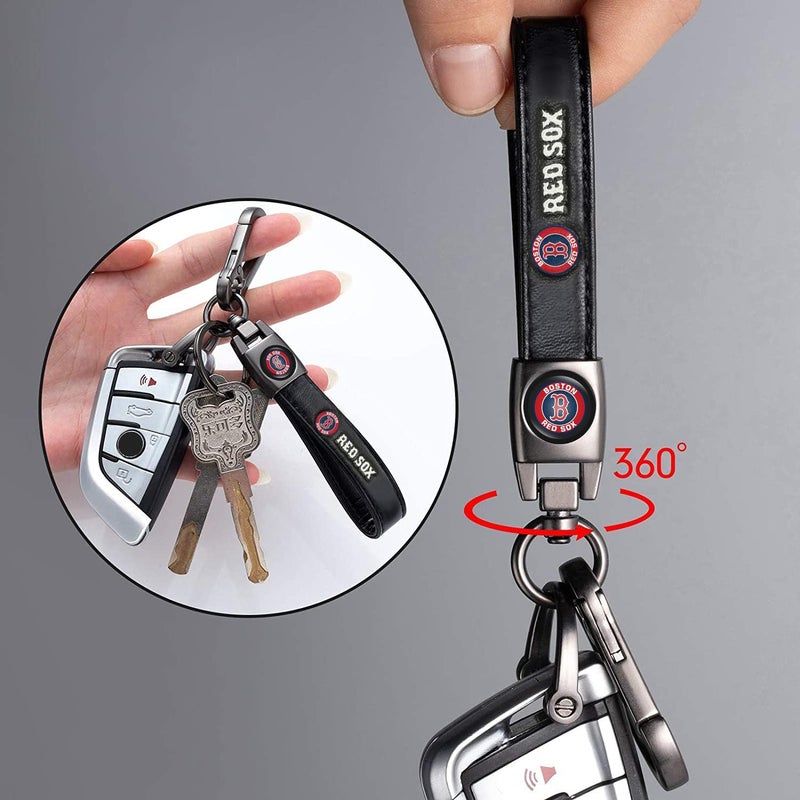 EMIJOY Red Sox Car Keychain Keyring for Baseball Fans,Boston Red Sox Accessory 2 Packs Leather Car Keychain,Women/Men's Key Chains for Vehicles,Auto Key Ring Lanyard for Key Fob Holder - Image 3